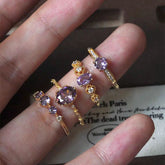 French Retro Purple Open Ring – Sparkling Vintage-Inspired Statement Ring for Women