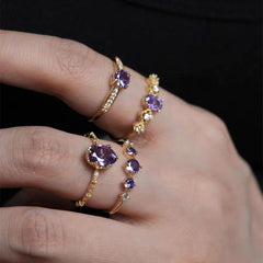 French Retro Purple Open Ring – Sparkling Vintage-Inspired Statement Ring for Women