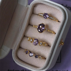 French Retro Purple Open Ring – Sparkling Vintage-Inspired Statement Ring for Women