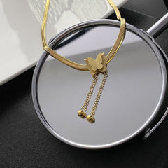 Gold Matte Butterfly Tassel Choker – Titanium Steel Snake Chain Necklace