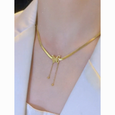 Gold Matte Butterfly Tassel Choker – Titanium Steel Snake Chain Necklace