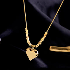 Delicate Heart & Lucky Cube Titanium Steel Necklace – Sweet Party-Ready Clavicle Chain