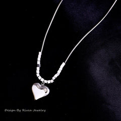 Delicate Heart & Lucky Cube Titanium Steel Necklace – Sweet Party-Ready Clavicle Chain