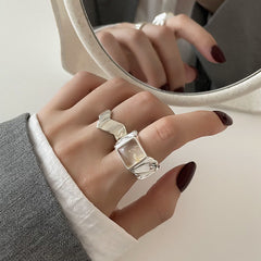 Sugar Cube Crystal Open Ring – French INS Style, Light Luxury Statement Jewelry