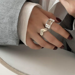 Sugar Cube Crystal Open Ring – French INS Style, Light Luxury Statement Jewelry