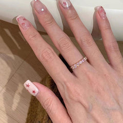 Dopamine Pink Zircon Ring – Colorful Pavé Stacking Band, Light Luxury Style