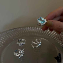 Geometric Square Zircon Open Ring – Adjustable High-End INS Style for Women