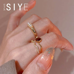 French Retro Cat’s Eye Double-Layer Ring – INS Style Adjustable Luxury Ring for Women