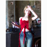 Bangkok Heatwave Red Halter Strap Tank Top – Y2K Pure Desire Slim Fit Street Style for Women