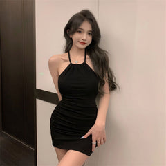 Summer Ruched Backless Halter Mini Dress – Sexy Bodycon Club Dress for Women