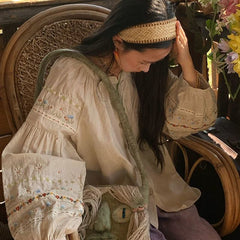 Honey Daisy Embroidered Tassel Blouse – Vintage Loose Fit