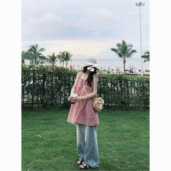 Dopamine Rainbow Lace-Up Sundress – Seaside Holiday Suspender Dress for Women