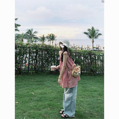 Dopamine Rainbow Lace-Up Sundress – Seaside Holiday Suspender Dress for Women