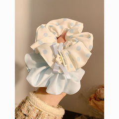 Korean Blue Polka Dot Scrunchie – Elegant Lazy Style Hair Tie for Women