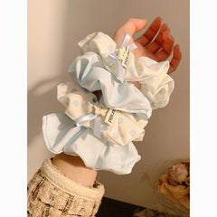 Korean Blue Polka Dot Scrunchie – Elegant Lazy Style Hair Tie for Women