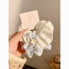 Korean Blue Polka Dot Scrunchie – Elegant Lazy Style Hair Tie for Women