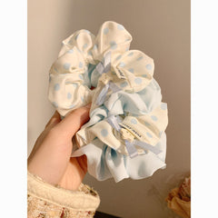 Korean Blue Polka Dot Scrunchie – Elegant Lazy Style Hair Tie for Women
