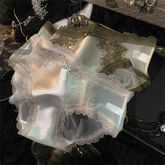 French Vintage Satin Lace Sheer Mesh Panties