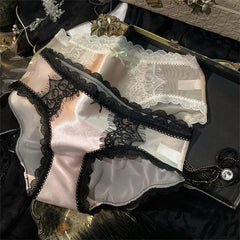 French Vintage Satin Lace Sheer Mesh Panties