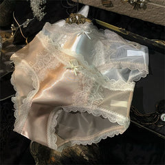 French Vintage Satin Lace Sheer Mesh Panties
