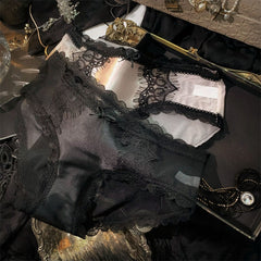 French Vintage Satin Lace Sheer Mesh Panties