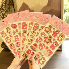 Strawberry Bear 3D Puffy Stickers – Cute Cartoon DIY Bubble Stickers for Kids