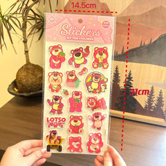 Strawberry Bear 3D Puffy Stickers – Cute Cartoon DIY Bubble Stickers for Kids