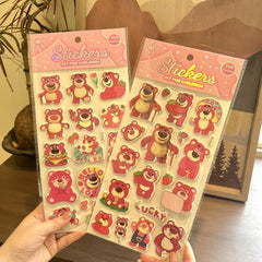 Strawberry Bear 3D Puffy Stickers – Cute Cartoon DIY Bubble Stickers for Kids