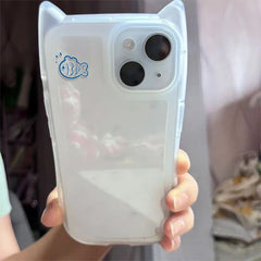 Cute Blue Fish & Cat Ear Phone Case – Soft Protective Cover for Apple iPhones