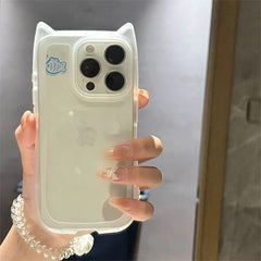 Cute Blue Fish & Cat Ear Phone Case – Soft Protective Cover for Apple iPhones