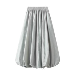 Puff Skirt – Elastic Waist Lantern Bubble Midi Skirt for Women