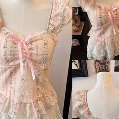 Sweet Style Ruffle Tie-Up Puff Sleeve Shirt – Floral Square Neck Slim Camisole Top