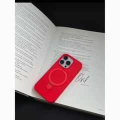 Minimalist Red Liquid Silicone Phone Case with Stand – Full Protection Shockproof Cover