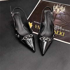 TOVCILION Pointed Toe Stiletto Heels – Metal Buckle Slingback Pumps for Women