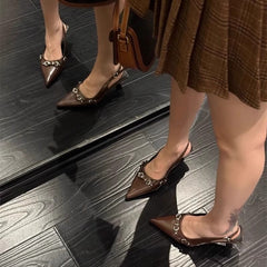 TOVCILION Pointed Toe Stiletto Heels – Metal Buckle Slingback Pumps for Women