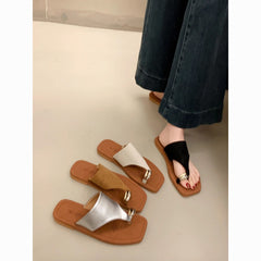 Elegant Toe Ring Flat Sandals – Fashion Casual Slip-On Beach Slides for Women