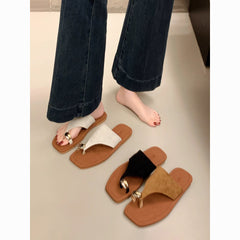 Elegant Toe Ring Flat Sandals – Fashion Casual Slip-On Beach Slides for Women