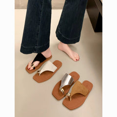 Elegant Toe Ring Flat Sandals – Fashion Casual Slip-On Beach Slides for Women