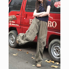 High Street Wide-Leg Cargo Jeans – Vintage Loose Fit Pants for Women