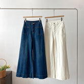 White High-Waist Wide-Leg Jeans – Loose Straight Stretch Denim Pants for Women