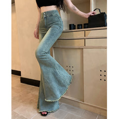 High-Waist Flared Mermaid Jeans – Vintage Slim Fit Stretch Wide-Leg Denim Pants