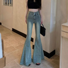 High-Waist Flared Mermaid Jeans – Vintage Slim Fit Stretch Wide-Leg Denim Pants