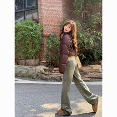 High-Waist Vintage Straight-Leg Jeans – Washed Wide-Leg Slim Fit Denim Pants for Women