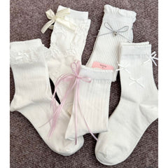 Korean Sweet Lace Bow White Socks – Cute Versatile Socks for Women
