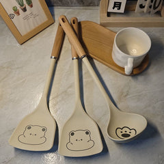 Cream Silicone Non-Stick Spatula and Ladle Kitchen Utensil Set