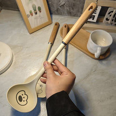 Cream Silicone Non-Stick Spatula and Ladle Kitchen Utensil Set