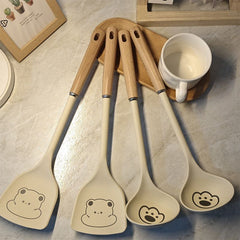 Cream Silicone Non-Stick Spatula and Ladle Kitchen Utensil Set
