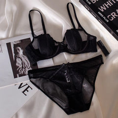 French Sheer Lace Red Bra for Large Bust Minimizing Support