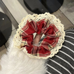 Korean Red Plaid Scrunchie Vintage Hair Tie