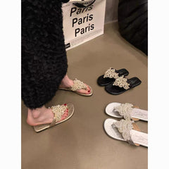 Pearl Boho Roman Flip-Flop Sandals for Women